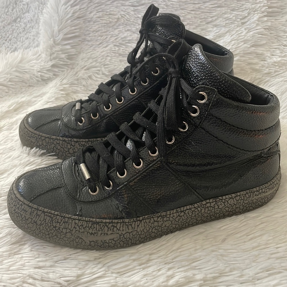 Jimmy Choo Shiny Black Crinkle High Top shoes size 41